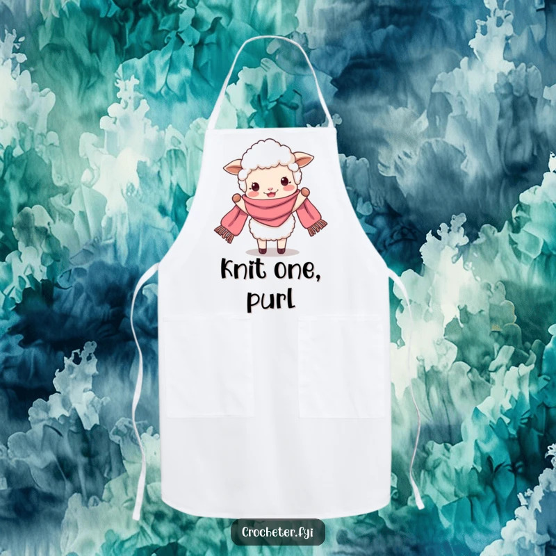 Funny perky sheep holding a very long scarf, a humorous and practical apron for kitchen fun.