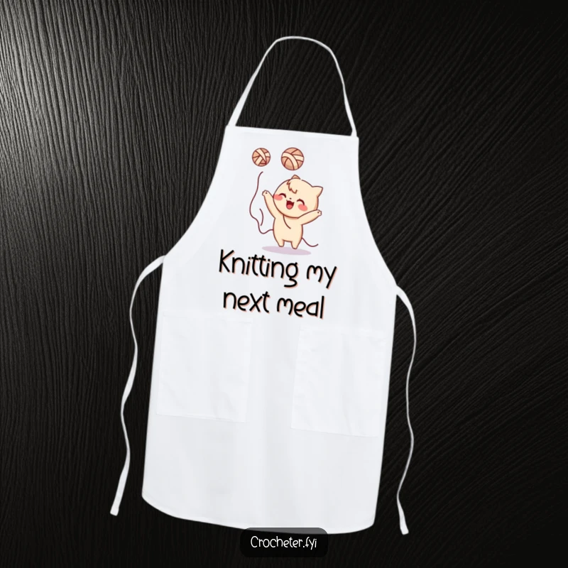 Funny yarn tossing character apron, protecting from spills with a side of hilarity and yarn-based chaos.