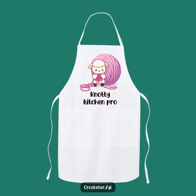 Funny Sheep Knitting Yarn Apron: Fluffy Character Kitchen Wear, Crafter Gift