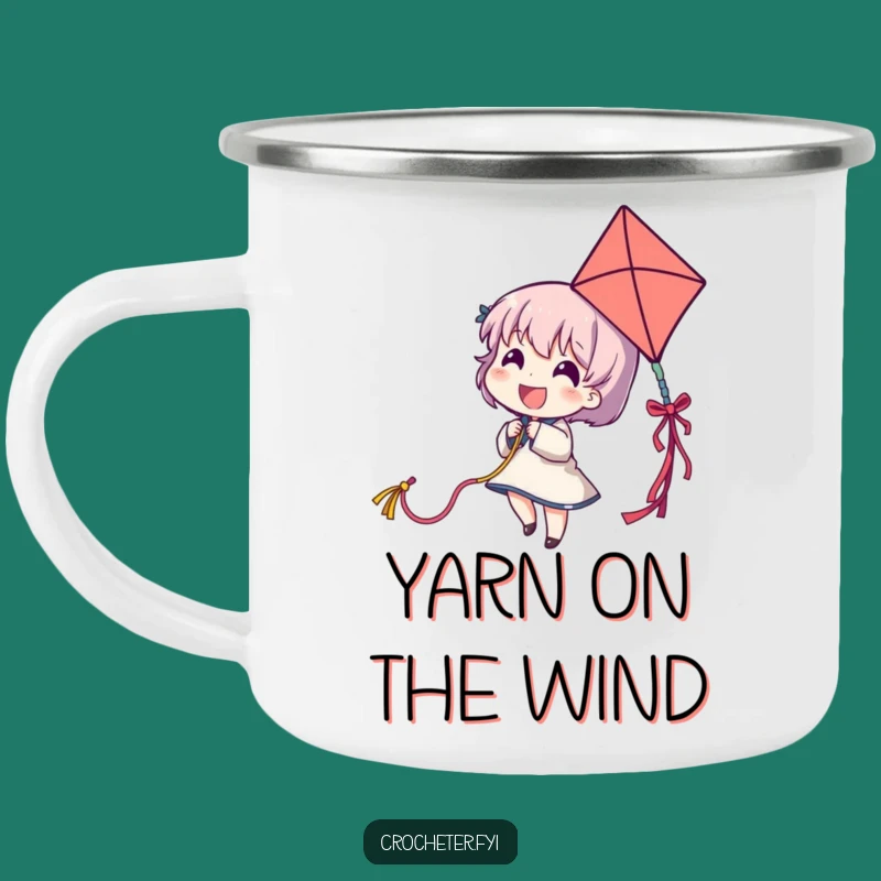 Funny Campfire Mug - Delighted Character Pulling Yarn Kite, Perfect Outdoor Playful Gift