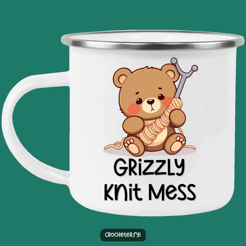 Funny Clumsy Bear Crochet Enamel Camping Mug - Hilarious Outdoor Gift