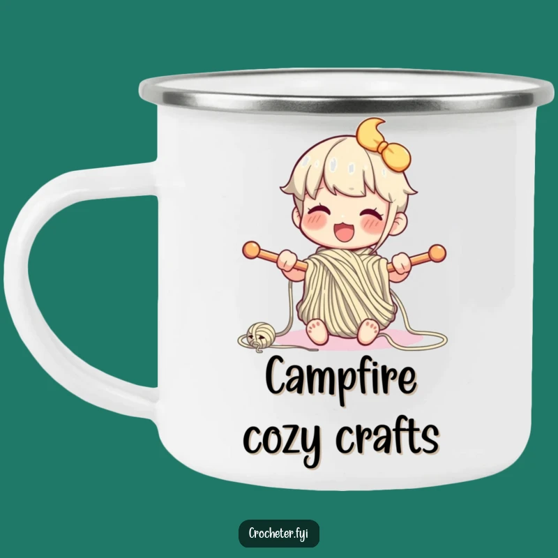 Funny Knitting Character Camping Mug: Cozy Yarn Fun for Outdoor Adventures