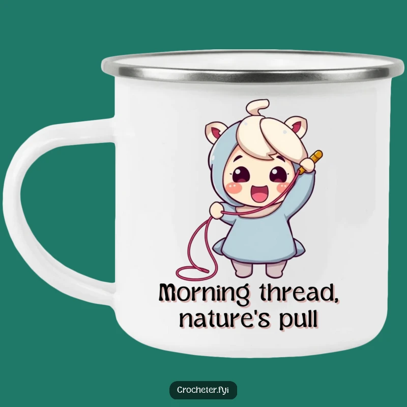 Funny Crochet Camping Mug: Cheerful Character, Yarn Pulling Adventure, Gift