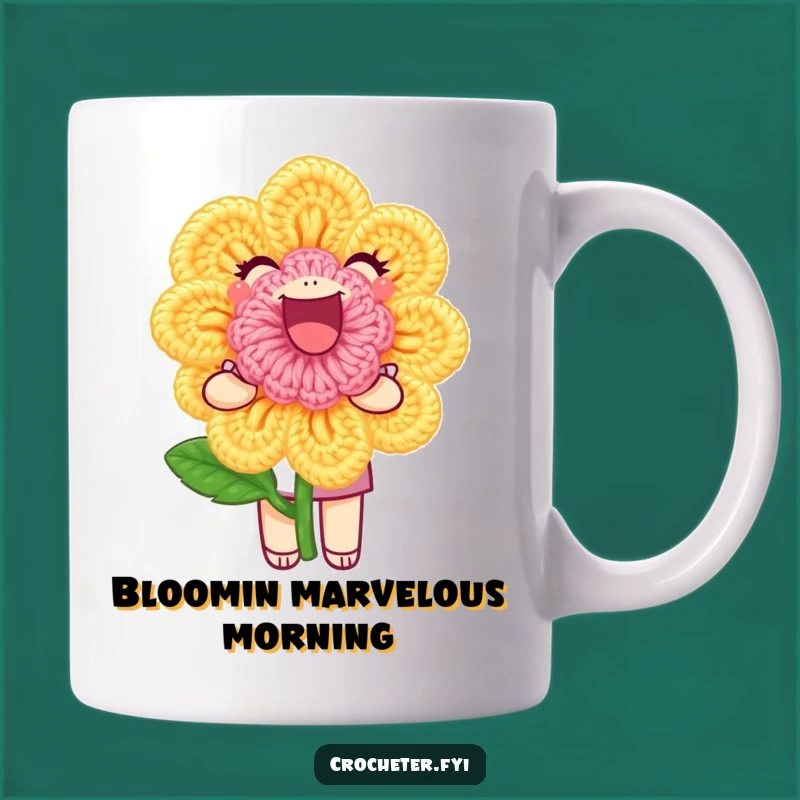 Funny Crochet Flower Mug - Joyful Character's Crafty Bloom Gift