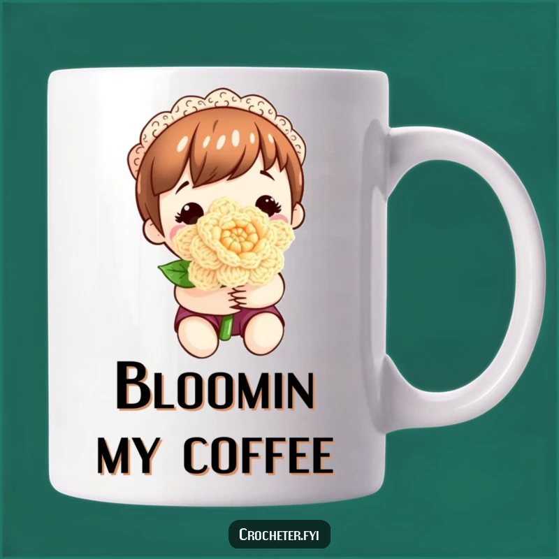 Funny Crocheted Flower Mug: Content Crafter's Perfect Bloom, Great Gift