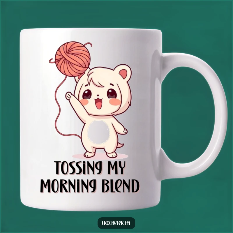 Funny Yarn Game Mug: Playful Character Tossing Yarn, Perfect Crafter Gift