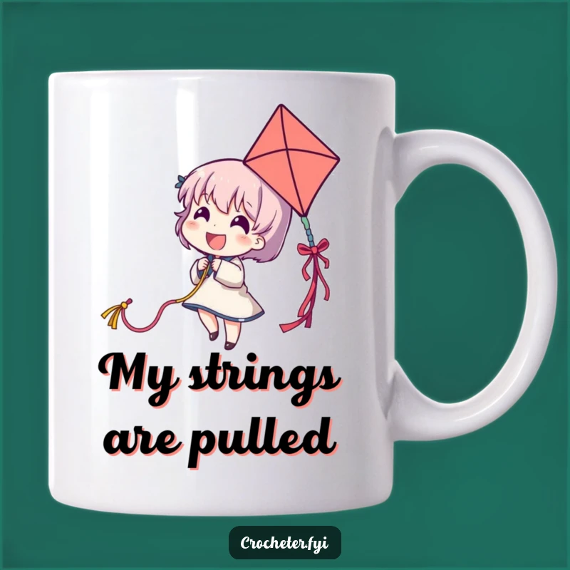 Funny Yarn Kite Mug - Delighted Character Pulling Colorful Strand Like a Kite, Perfect Gift