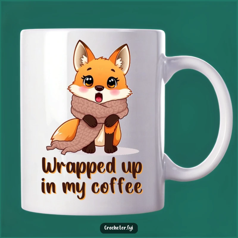 Funny Fox Scarf Mug: Hilarious Yarn Mishap for Cozy Humor