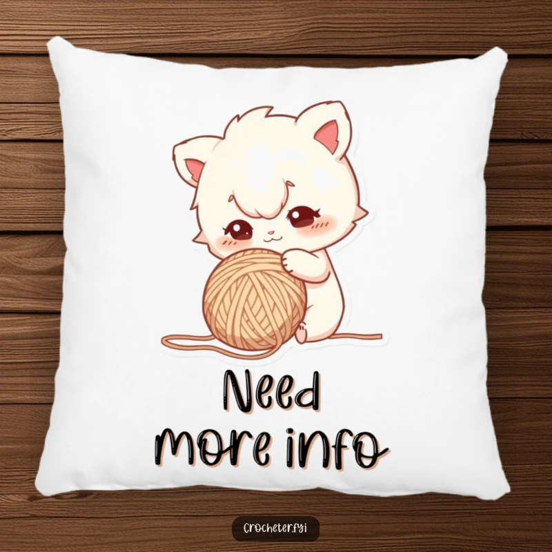 Funny pillow featuring a character with a focused gaze, curiously poking a ball of yarn, a charming and humorous home accent.