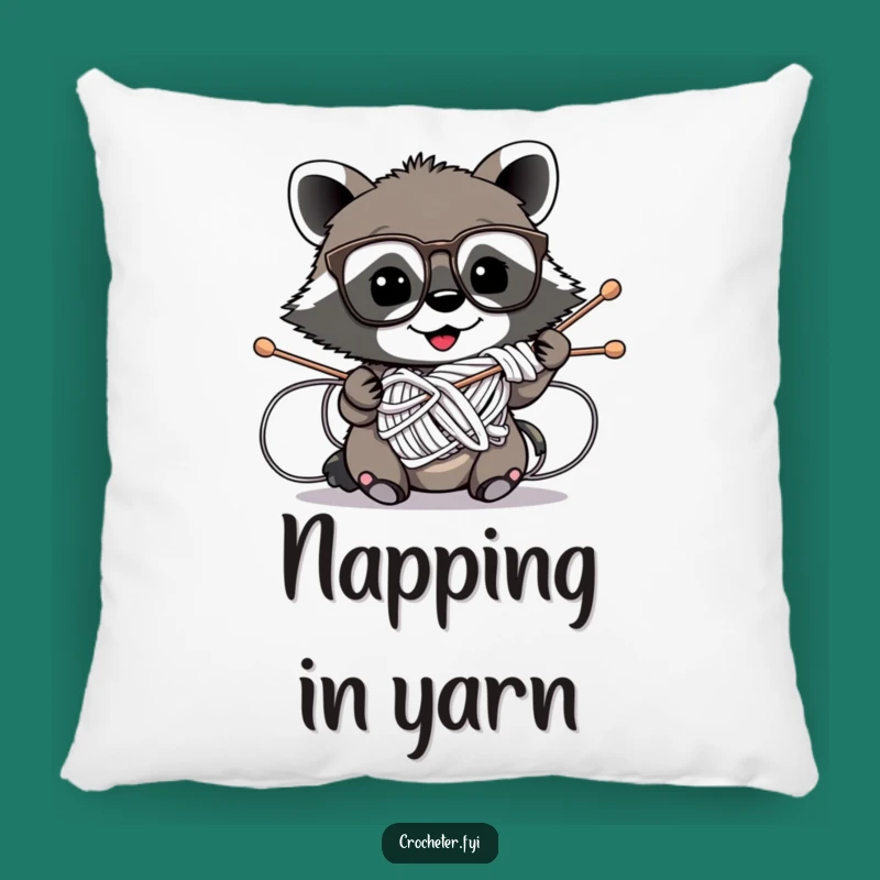 Funny Raccoon Knitting Throw Pillow - Hilarious Home Decor Gift