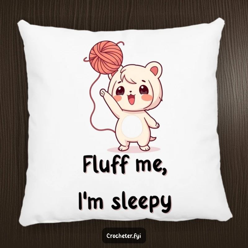 Funny Yarn Pillow: A playful character is shown tossing a fluffy ball of yarn, adding comfort and a touch of playful joy.
