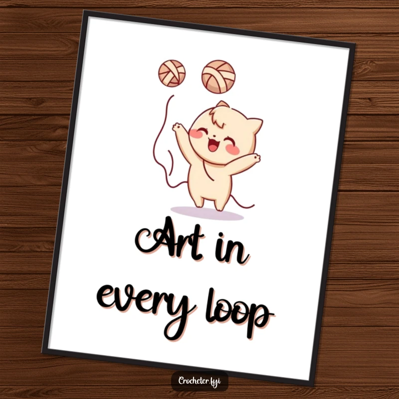 Funny yarn tossing character digital art print, vibrant and action-packed, perfect for adding humor to any room.