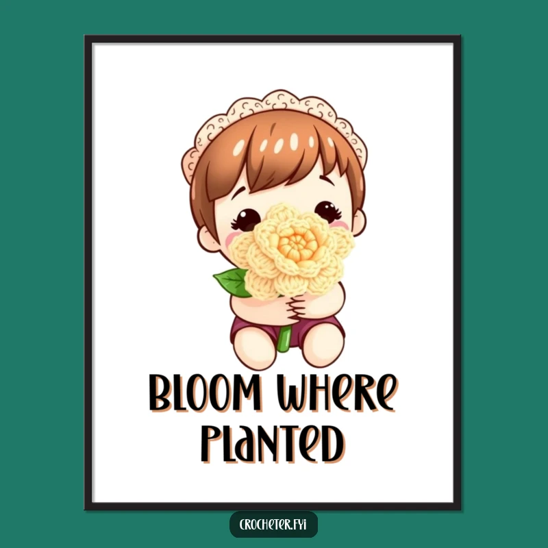 Funny Crocheted Flower Digital Art: Content Crafter's Floral Decor