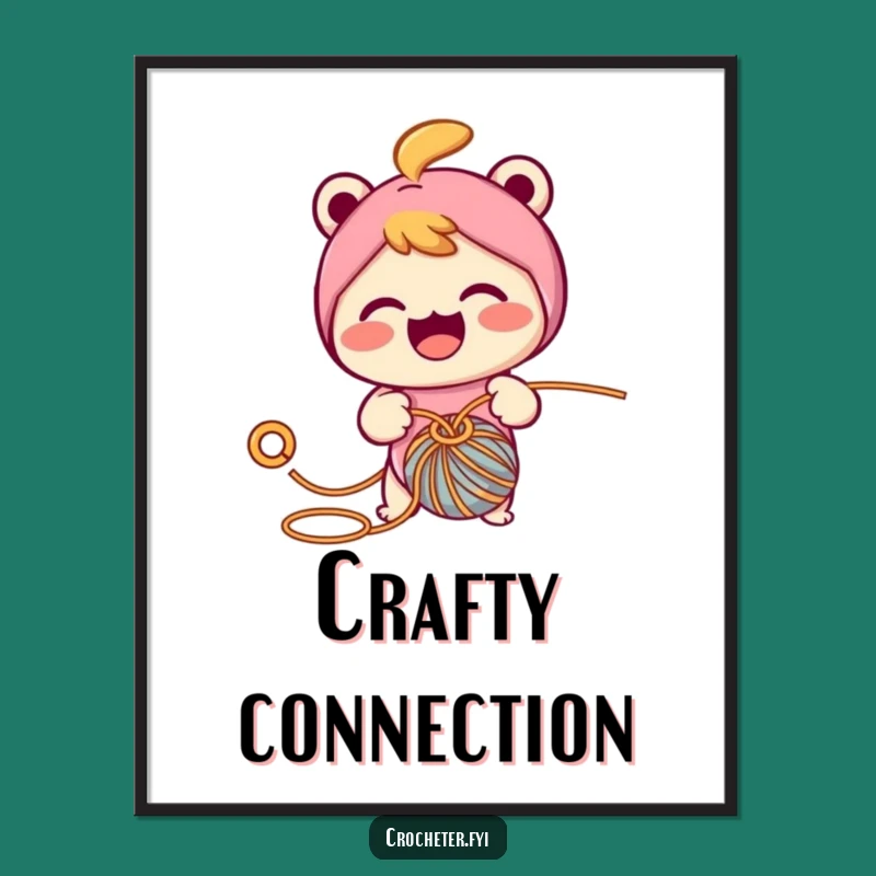 Funny Crochet Character Digital Print - Enthusiastic Crafter Art, Instant Gift Download