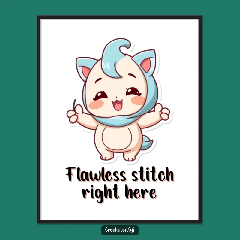 Funny Digital Art Print: Happy Knitter Showing Off Perfect Stitch