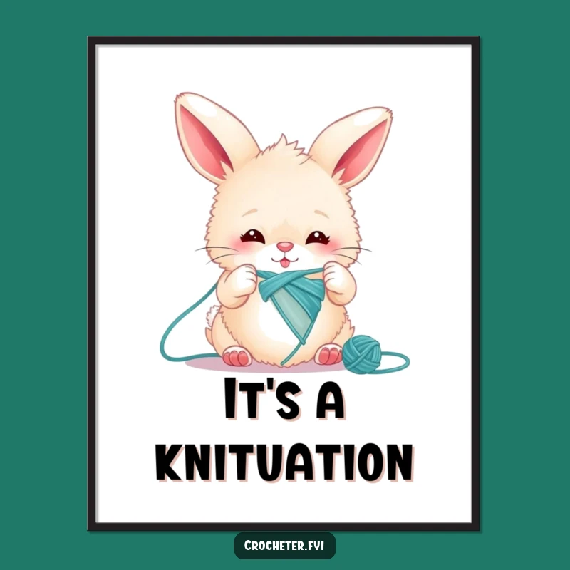 Funny Bunny Knitting Digital Art: Instant Humorous Decor for Crafty Spaces