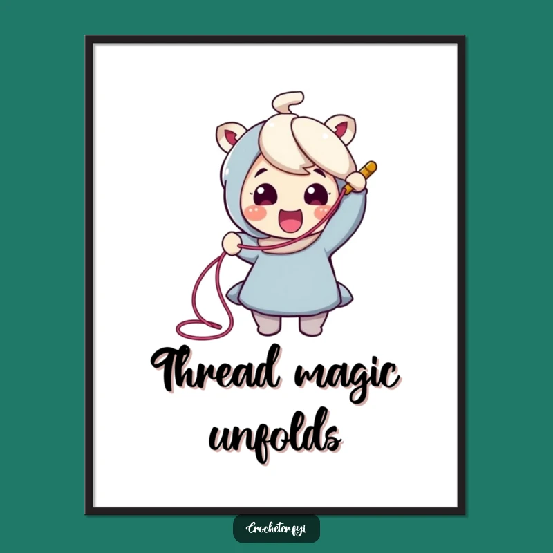 Funny Crochet Digital Art: Cheerful Character Yarn Pulling, Instant Craft Decor