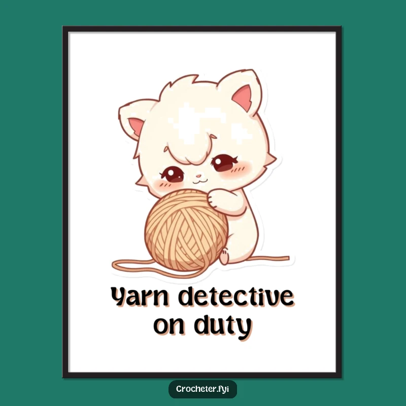 Funny Curious Yarn Poking Digital Art Print - Instant Intrigue for Crafters!
