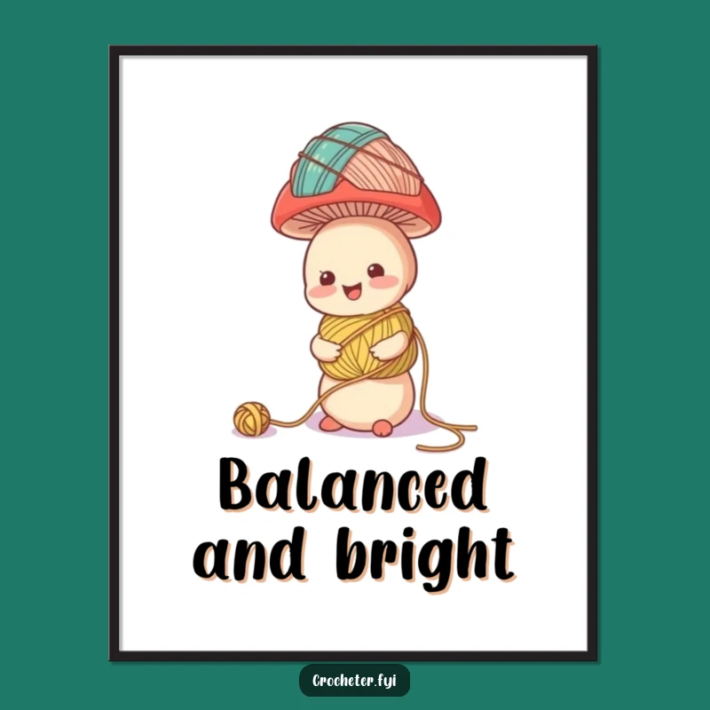 Funny Mushroom Yarn Balance Digital Art - Whimsical Instant Download Gift