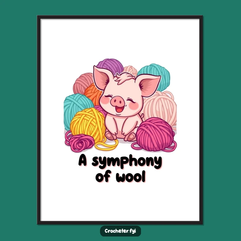 Funny Piglet Yarn Digital Art: Printable, Humorous Decor for Crafty Spaces