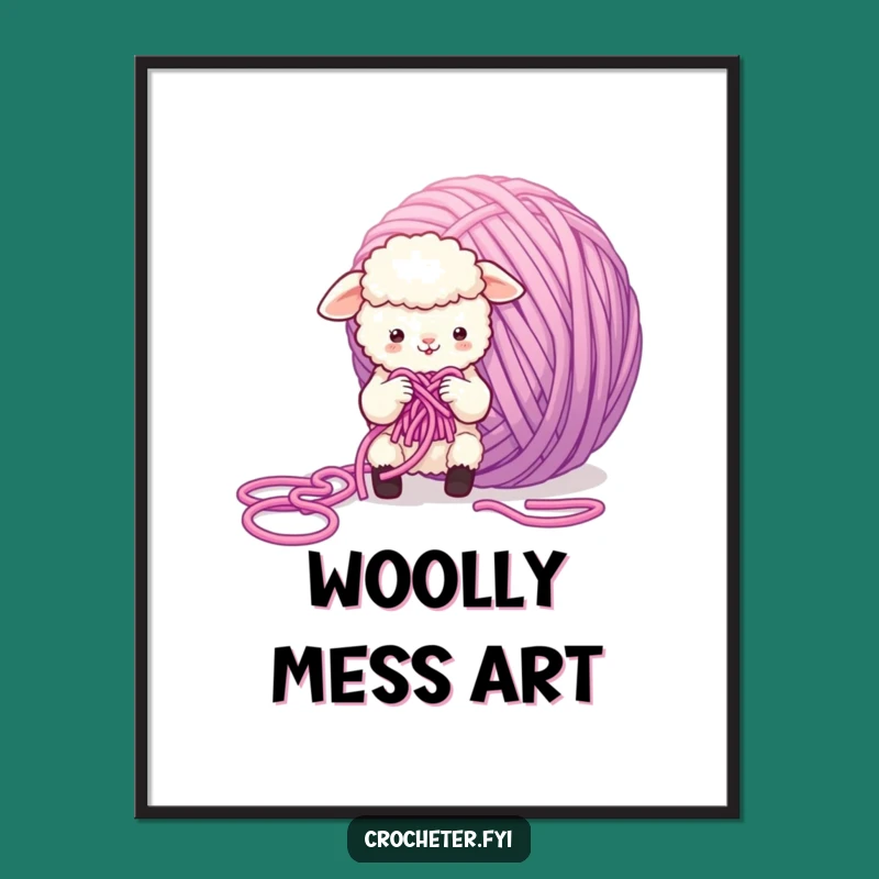 Funny Sheep Knitting Yarn Digital Art: Fluffy Character Printable Gift