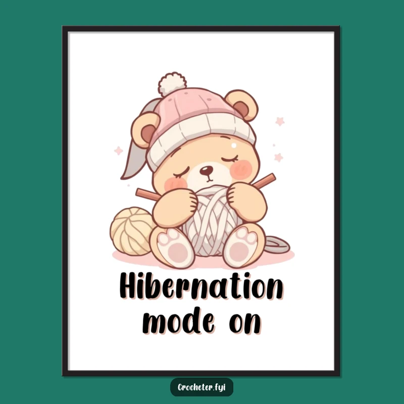 Funny Sleepy Bear Crochet Digital Art: Instant Humorous Decor for Cozy Rooms