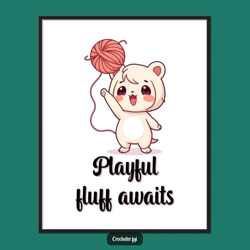 Funny Yarn Digital Art: Playful Character Tossing Yarn, Instant Craft Decor
