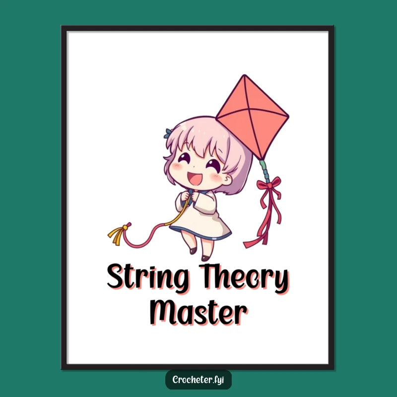 Funny Yarn Kite Digital Art - Delighted Character Flying Colorful Strand, Instant Decor Gift