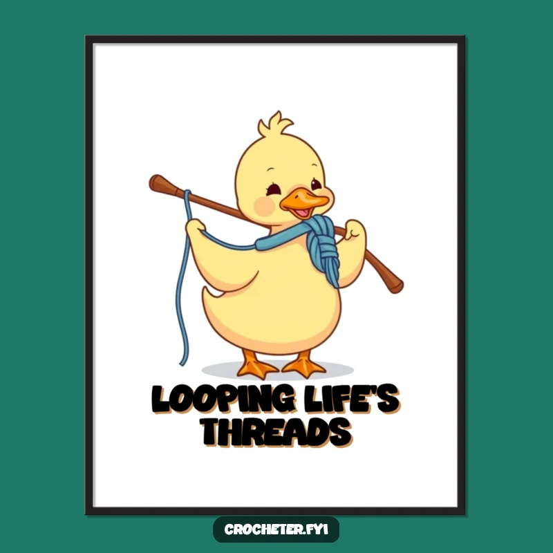 Funny Duck Crocheting Art Print: Add Whimsical Crafting Flair to Walls