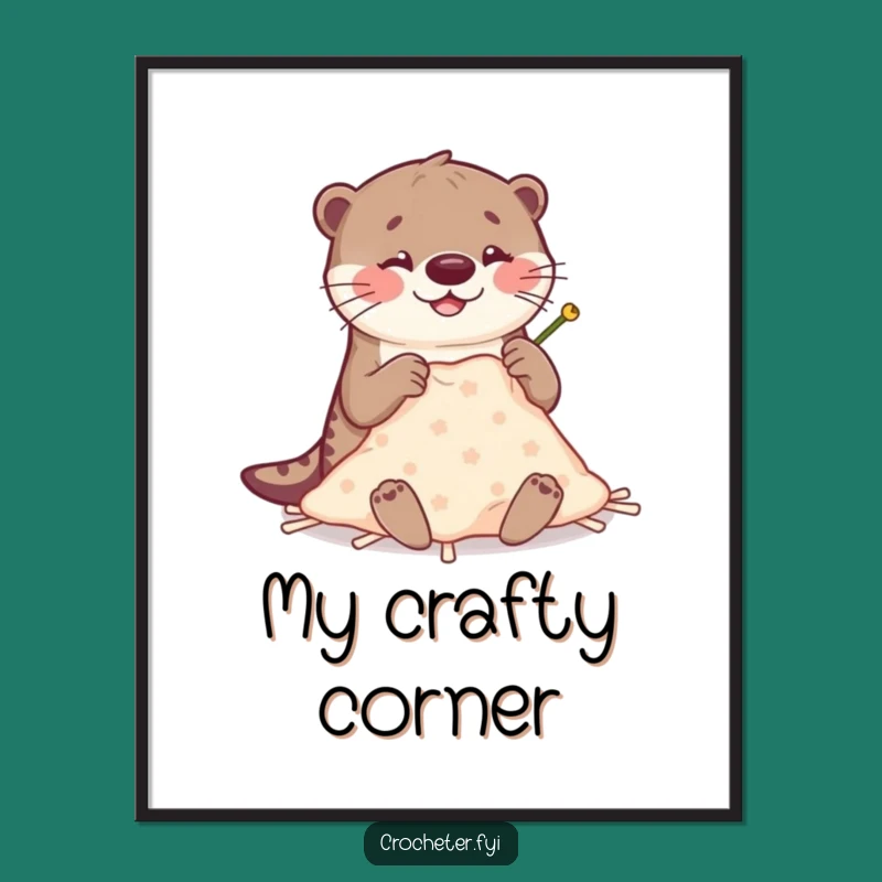 Funny Otter Stitching Digital Art: Printable Crafting Otter Humor, Instant Gift