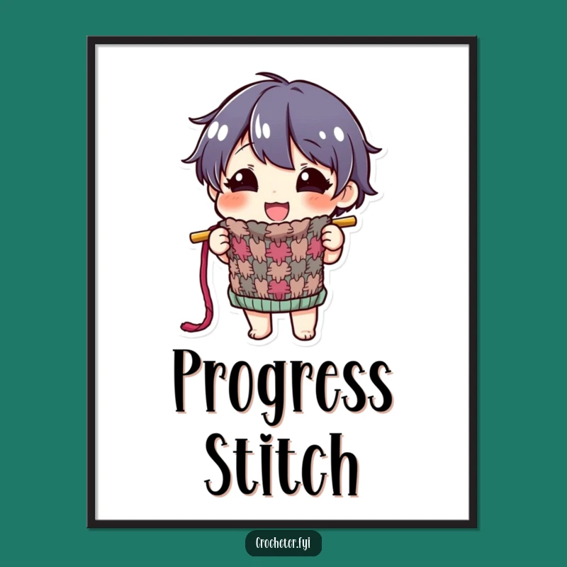 Funny Knitted Item Digital Art: Proud Crafter Character Print