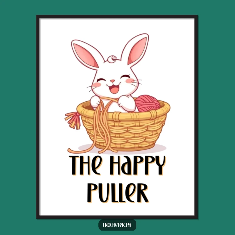 Funny Rabbit Yarn Pull Digital Art: Humorous Cartoon Decor