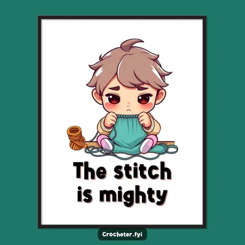 Funny Digital Art Print: Determined Knitter Counting Stitches for Your Wall