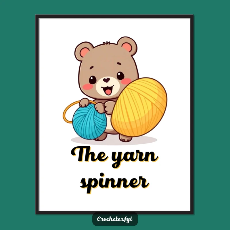 Funny Bear Yarn Winder Digital Art: Humorous Cartoon Decor