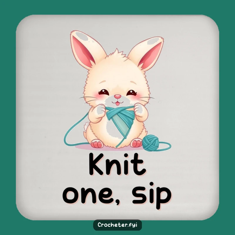 Funny Bunny Knitting Drink Coaster: Humorous Decor Protecting Surfaces with Style