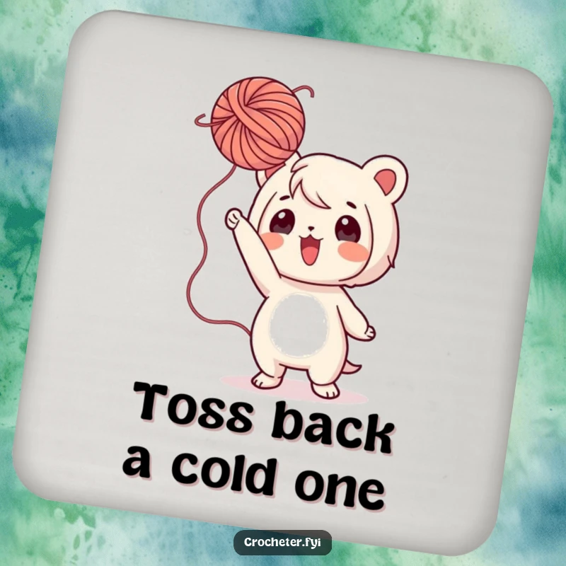 Funny Yarn Coaster: A playful character tosses a fluffy ball of yarn, adding a fun and humorous element to drink coasters.