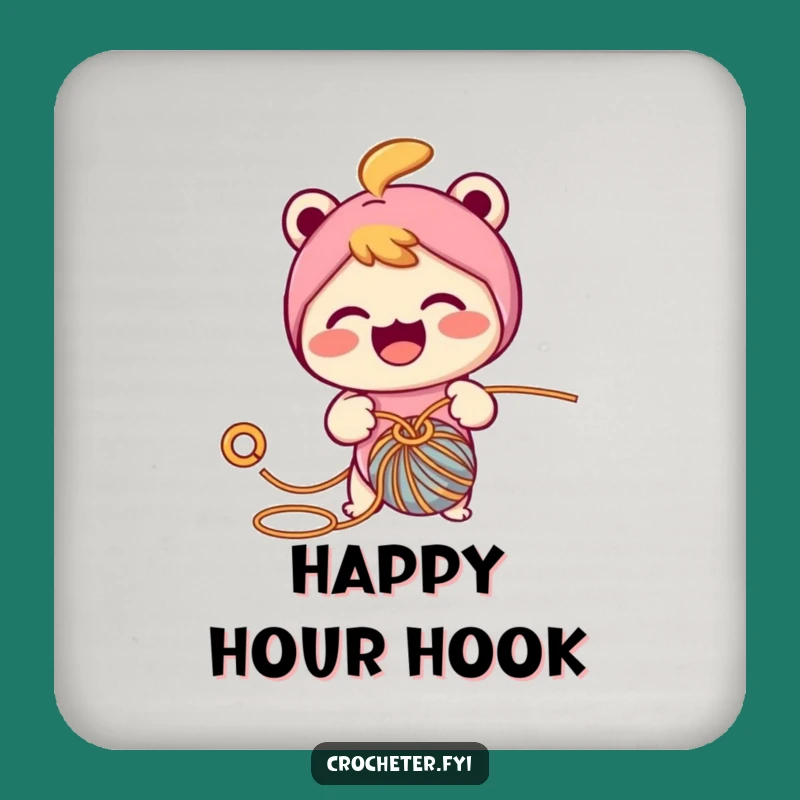 Funny Crochet Character Coaster - Enthusiastic Crafter Decor, Perfect Yarn Gift