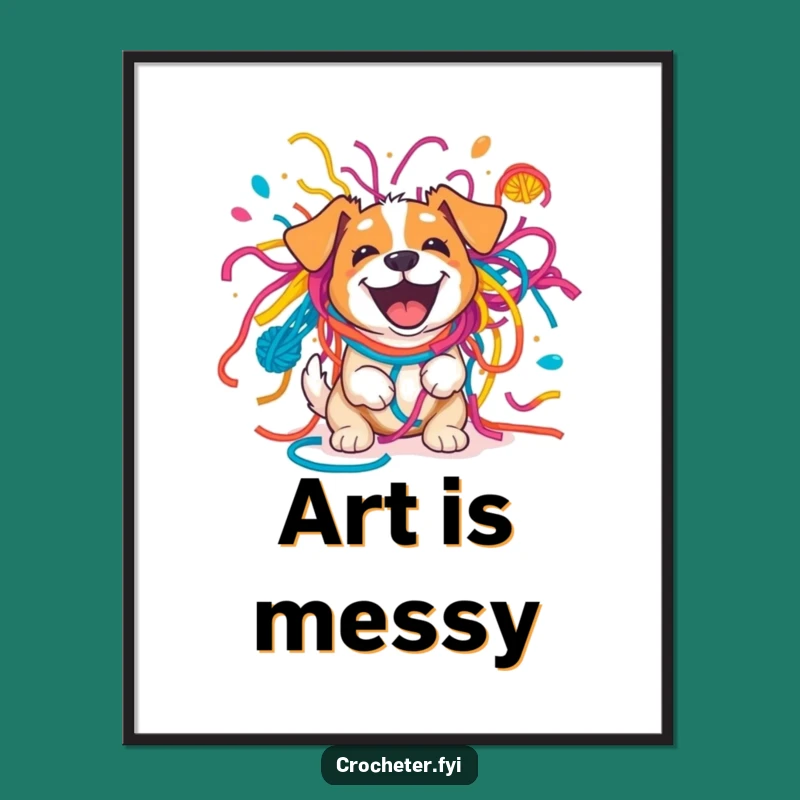 Funny Dog Yarn Explosion Poster - Playful Wall Art Gift