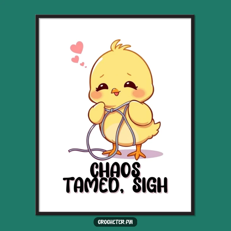 Funny Chick Unraveling Yarn Poster - Whimsical Knitting Wall Art!