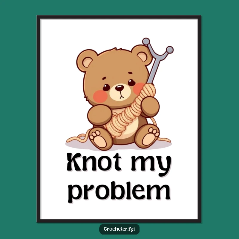 Funny Clumsy Bear Crochet Art Print - Hilarious Wall Decor Gift