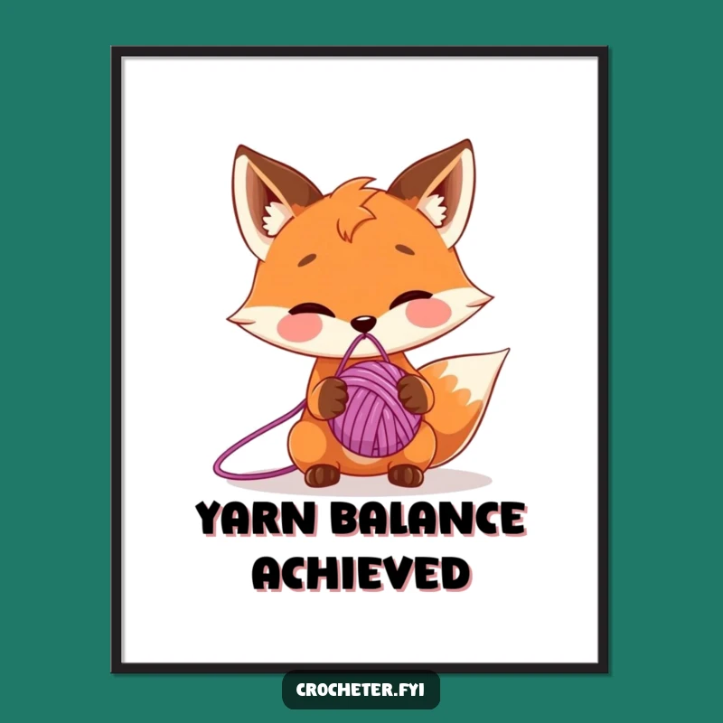Funny Fox Yarn Ball Poster: Whimsical Cartoon Wall Art