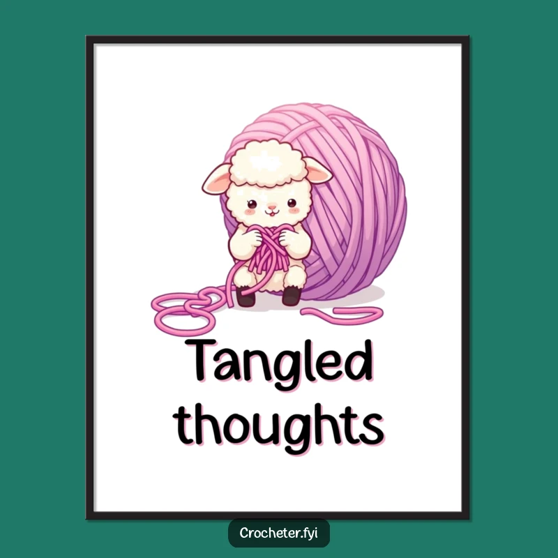 Funny Sheep Knitting Yarn Poster: Fluffy Character Wall Art, Humorous Gift