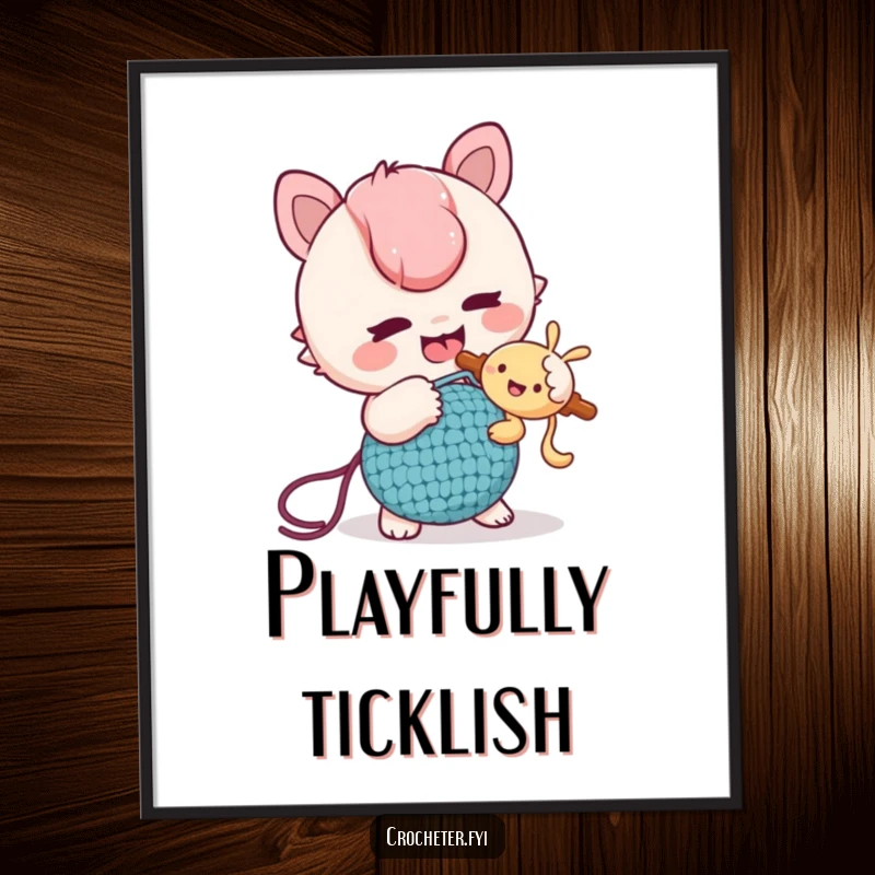 Funny Poster: A mischievous character playfully tickles a friend using a crochet hook, creating a humorous and engaging scene.