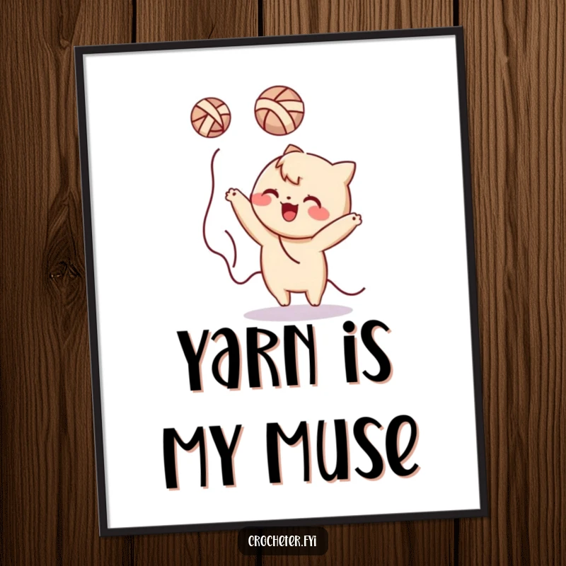 Funny yarn tossing character poster, dynamic and full of motion, showcasing a character's joyful interaction with yarn.