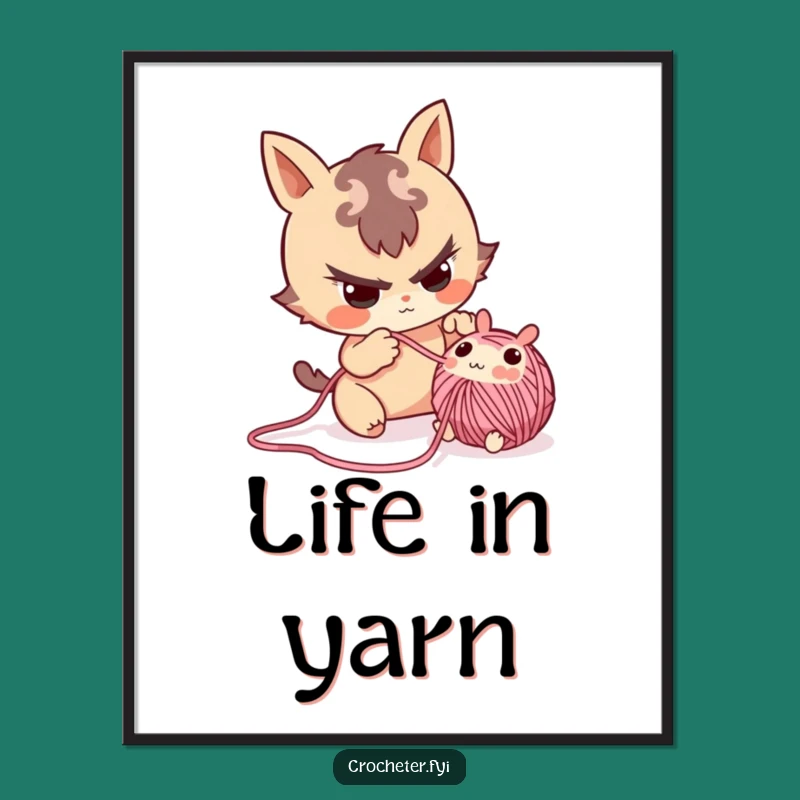 Funny Yarn Critter Poster: Mischievous Crafter's Playful Art Print