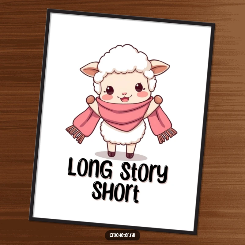 Funny perky sheep proudly holding a very long scarf, a cheerful and humorous farmhouse-style wall art.