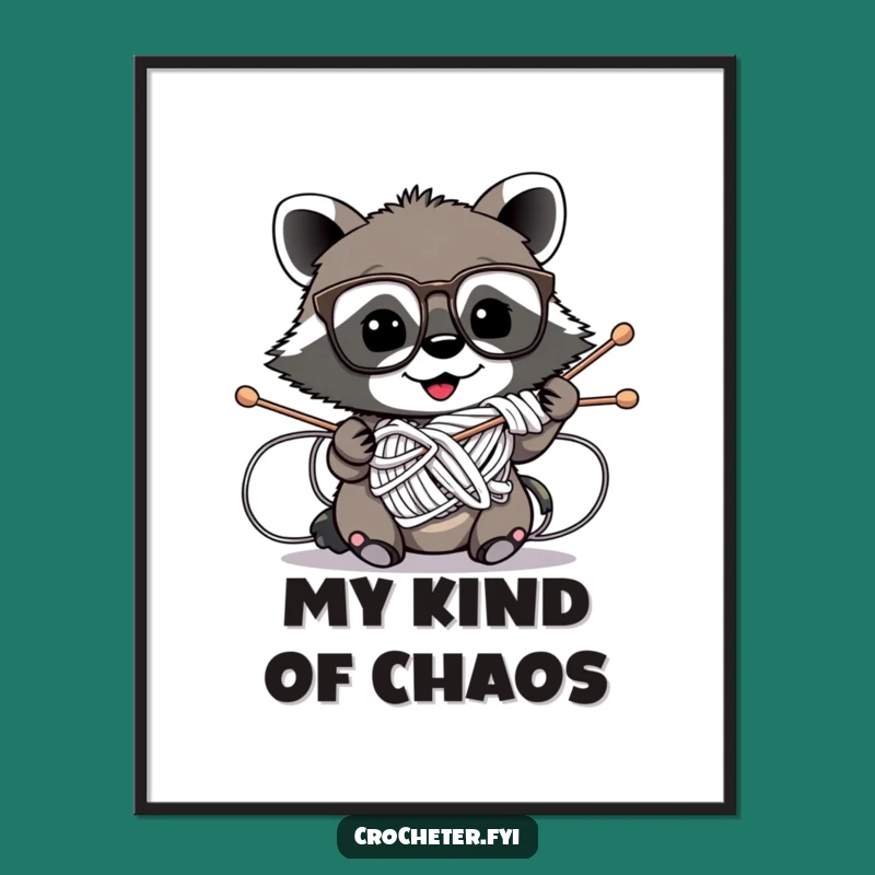 Funny Raccoon Knitting Poster - Hilarious Wall Decor Gift