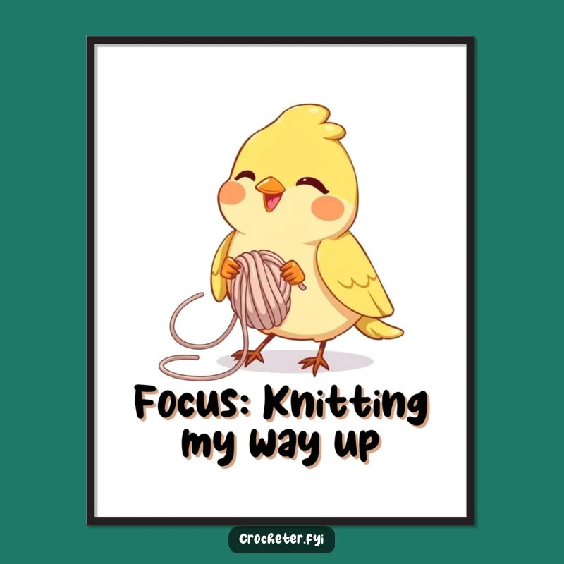 Free Printable Wall Art: Focused Bird Knitting Yarn, Downloadable Art for Creative & Cozy Spaces