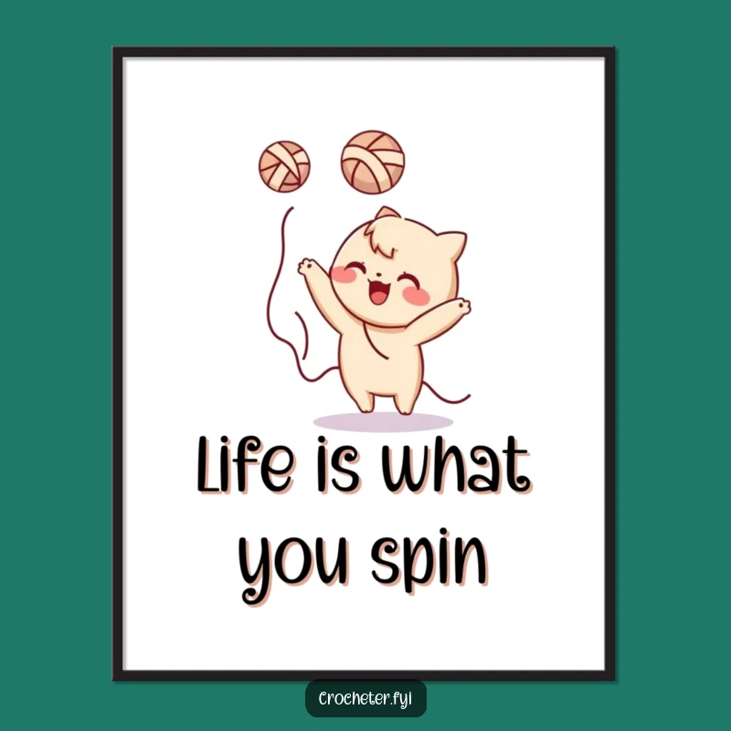 Free Printable Funny Wall Art: Yarn Tossing Character - Humorous Downloadable Decor