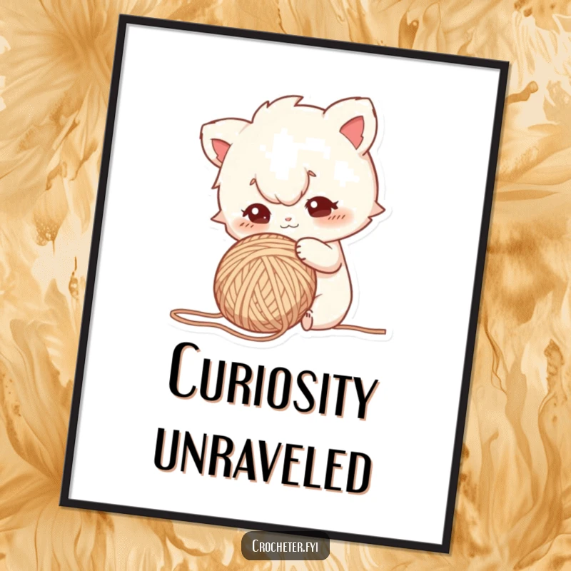 Funny Free Printable Wall Art of a curious character with a determined gaze, poking a yarn ball.